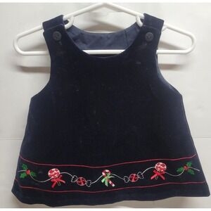 Girls black Velvet Christmas Holiday Dress Candy Cane Holly Gingerbread Sz‎ 6/9M